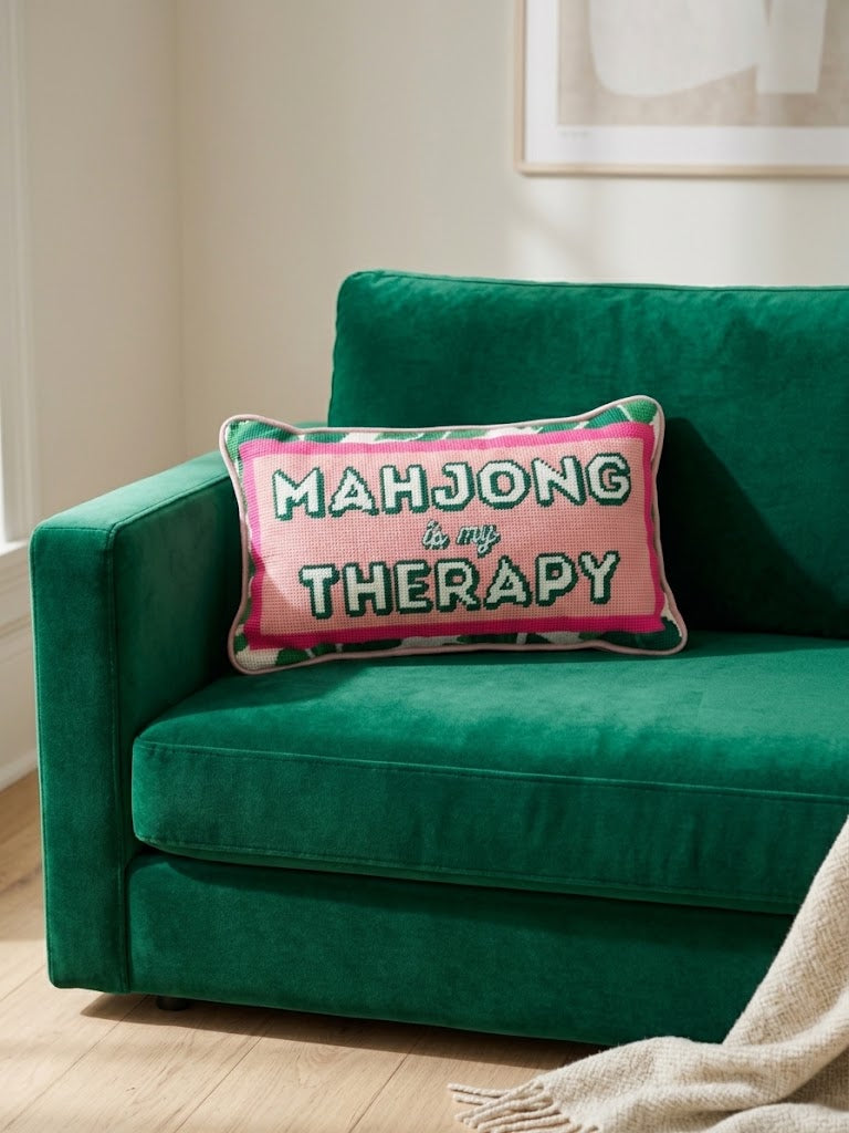Needlepoint Pillow - Mahjong is my Therapy